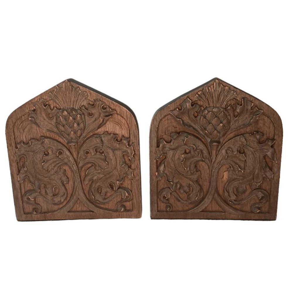Vintage Handcarved Wooden Bookends
